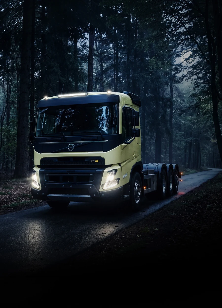 Volvo FMX truck in a forest